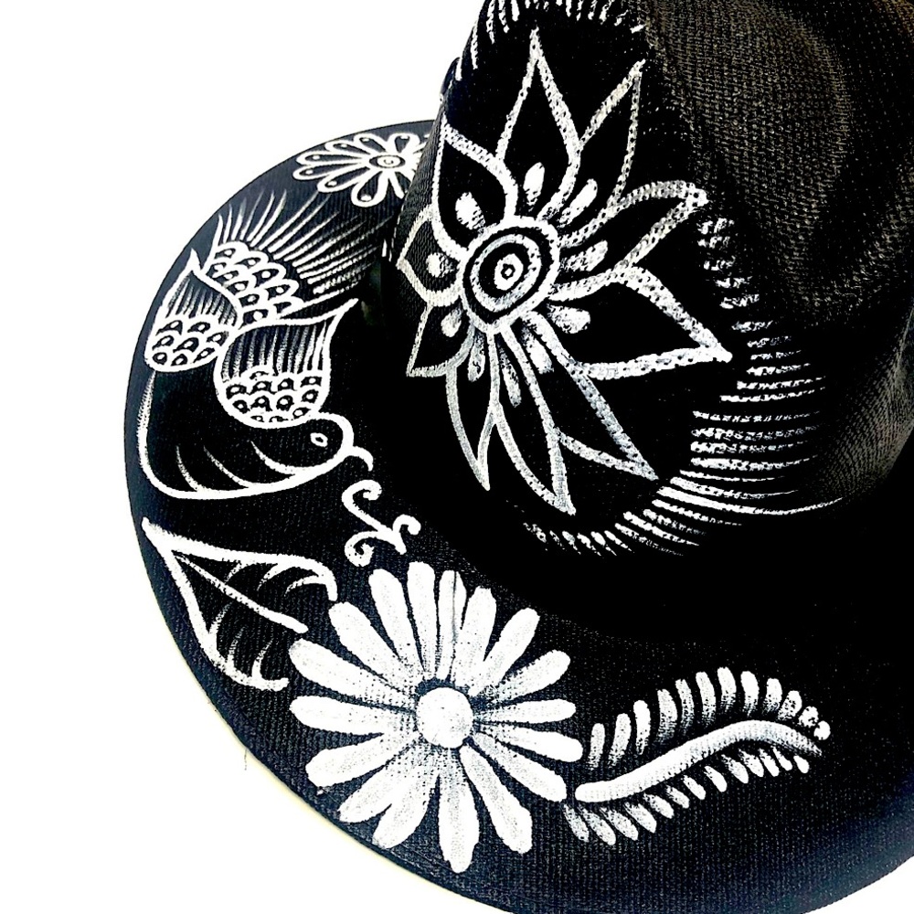 Hand Painted Black Chic Sun Hat
